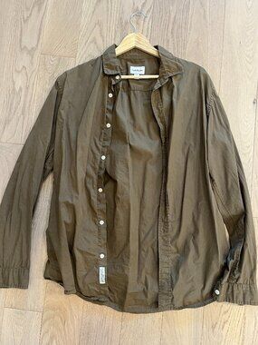 Frank And Oak Long Sleeve Button Down Shirt — Medium — Olive/Army Green — Cotton